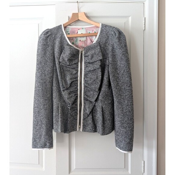 Anthropologie Elevenses Zip Jacket Blazer Size 12, Tweed-look, Coquette, EUC - Picture 2 of 10